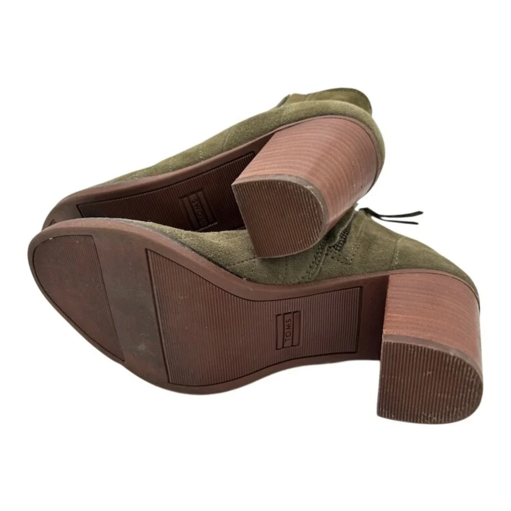 TOMS Olive Green Suede Peep Toe‎ Heeled Booties Ankle Boots Women's Size US 10